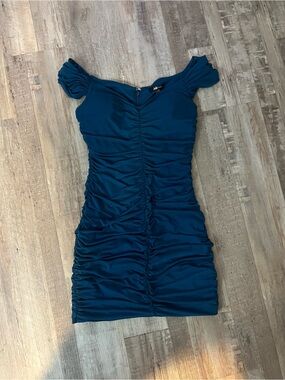 Ruched Teal Bodycon Dress - Women